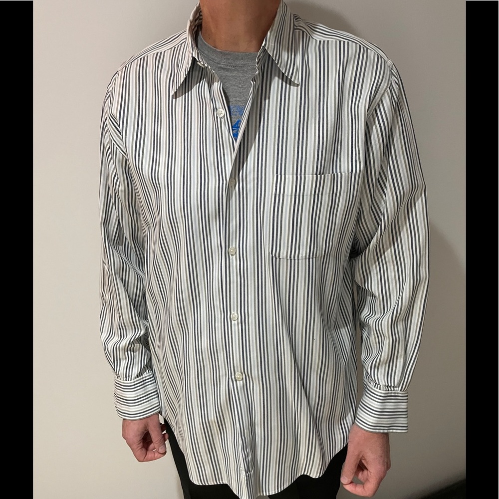 Tasso Elba Blue and Brown Striped Button Down - Picture 1 of 4